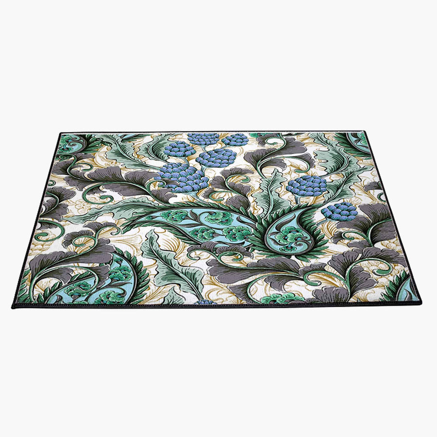 Blue and Green Paisley Abstract Door Rug | Front Doormat - Deja Blue Studios