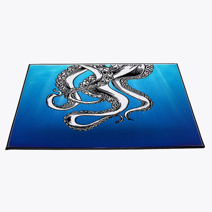 Deep Ocean Blue Nautical Octopus Door Rug | Front Doormat - Deja Blue Studios
