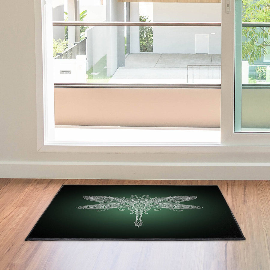 Black and Green Gradient Dragonfly Door Mat - Deja Blue Studios