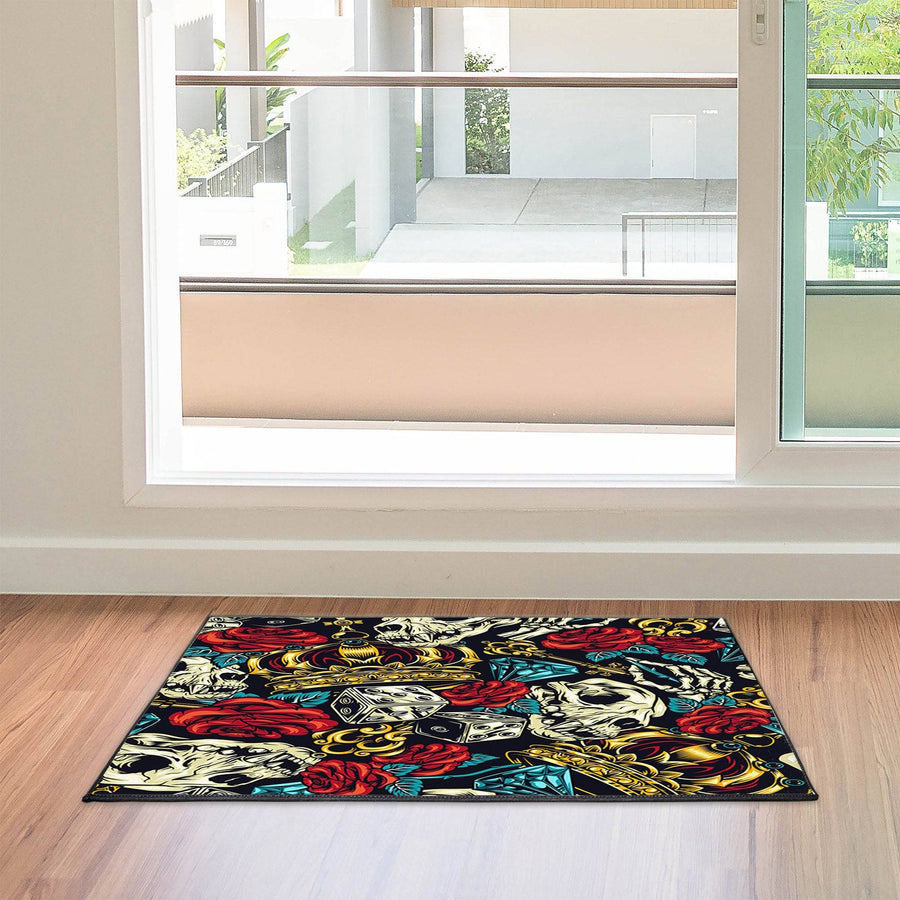 Kings Diamonds, Crowns and Skulls Door Rug | Front Doormat - Deja Blue Studios