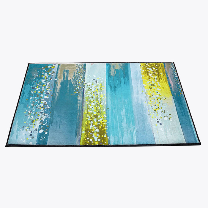 Striped Watercolor Boho Blue and Yellow Door Mat - Deja Blue Studios