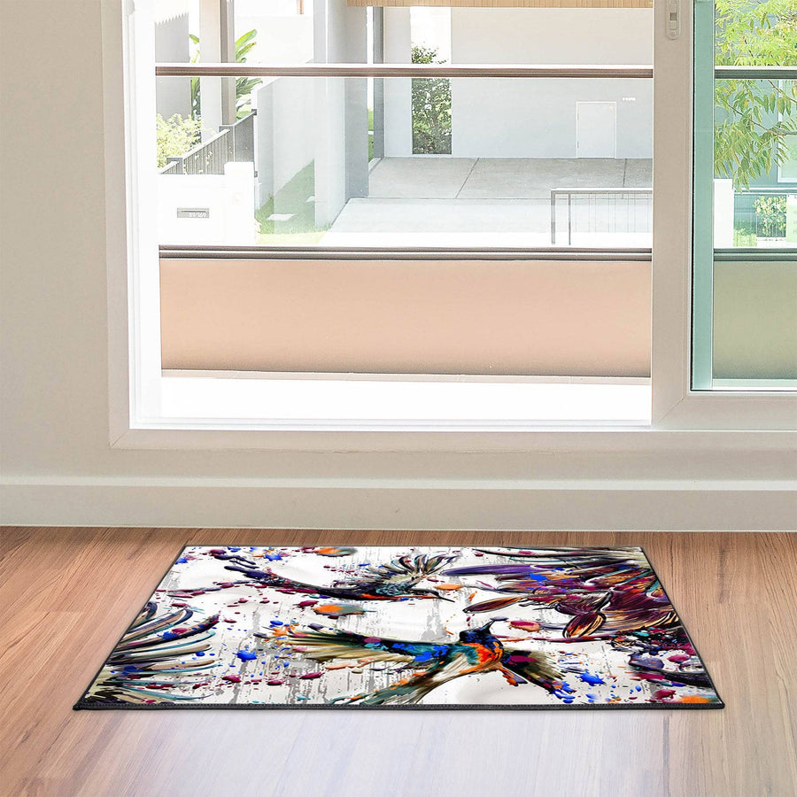 Ink Splatter Flying Birds Door Rug | Front Doormat - Deja Blue Studios