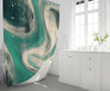 Aqua and Cream Abstract Smoke Swirl Shower Curtain - Deja Blue Studios