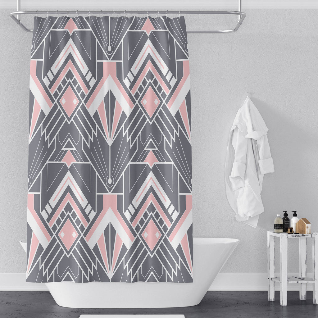 Gray and Pink Modern Art Deco Shower Curtain - Deja Blue Studios