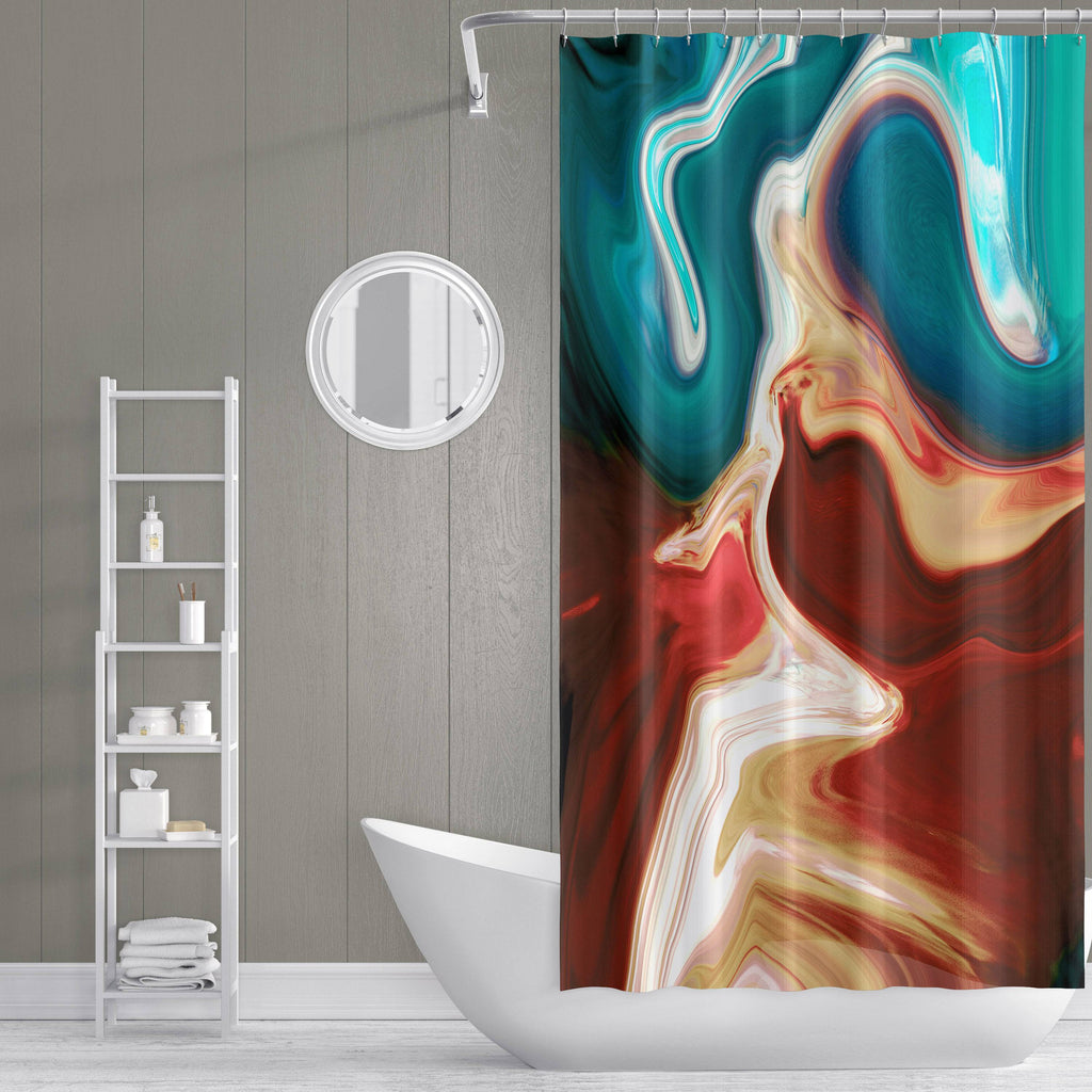 Red and Blue Abstract Smoke Swirl Shower Curtain - Deja Blue Studios