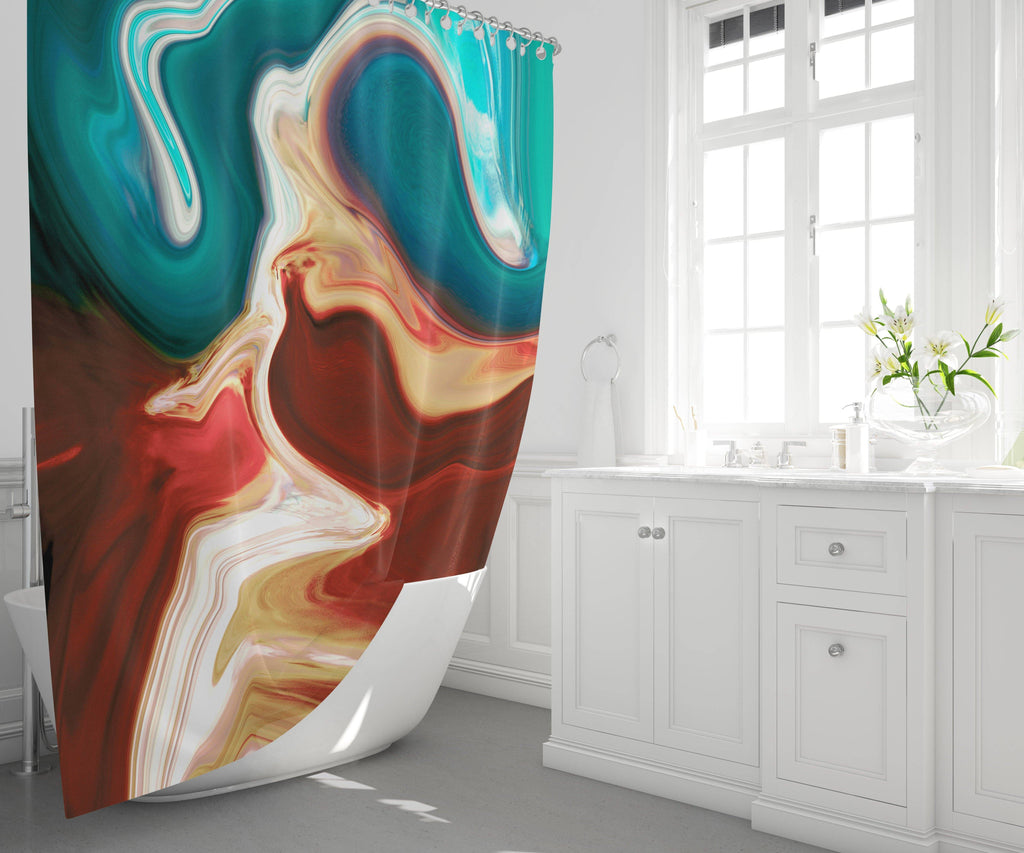Red and Blue Abstract Smoke Swirl Shower Curtain - Deja Blue Studios