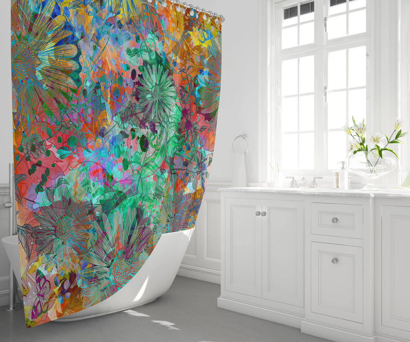 Multi Color Abstract Floral Shower Curtain - Deja Blue Studios
