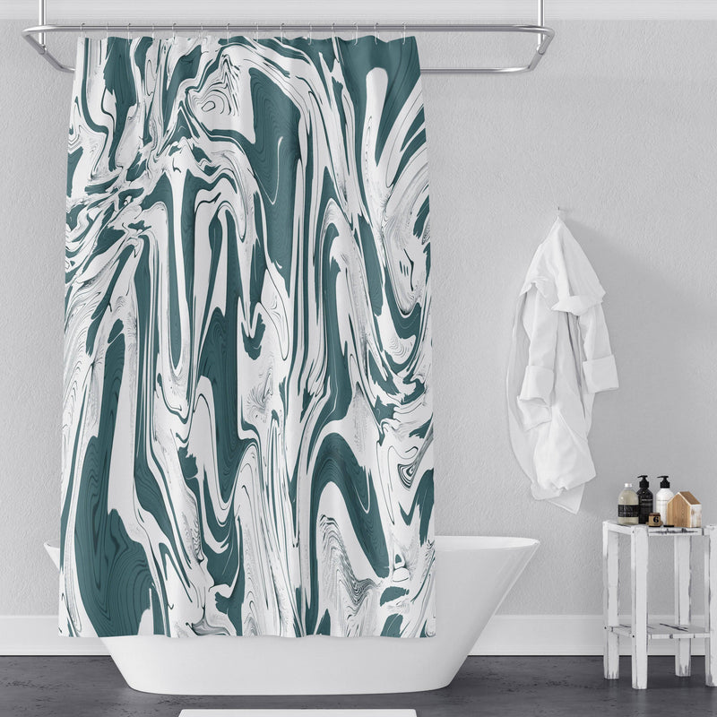 Teal and White Marbled Color Swirl Shower Curtain - Deja Blue Studios