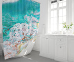 Blue and White Abstract Acrylic Pour Shower Curtain - Deja Blue Studios