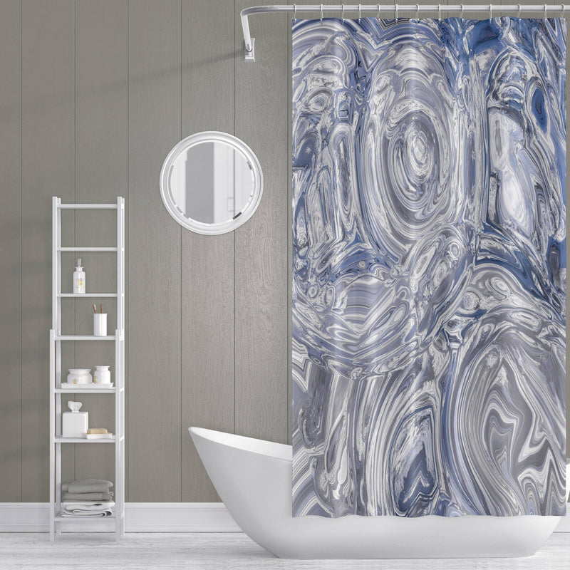Blue and Gray Abstract Swirl Shower Curtain - Deja Blue Studios