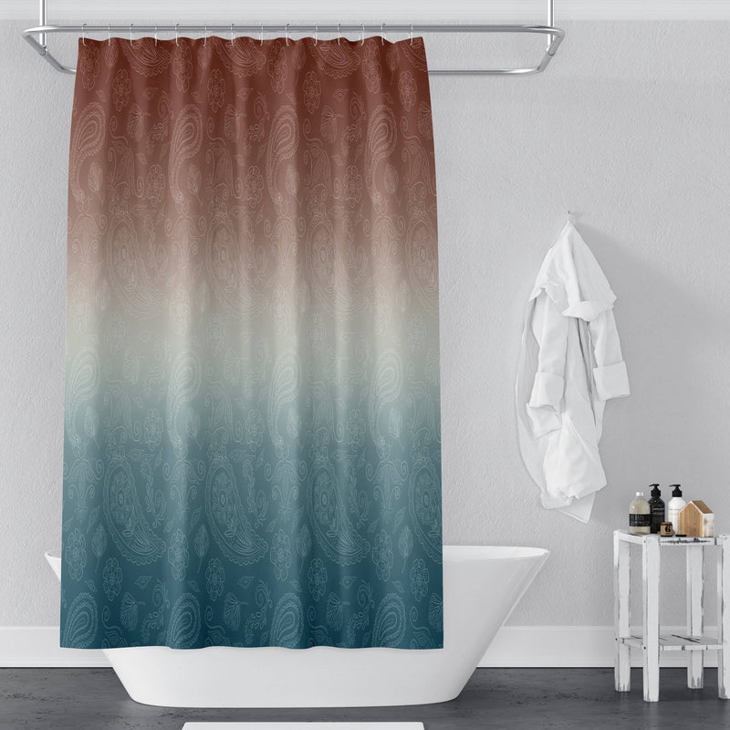 Southwest Sunset Blue and Burnt Auburn Gradient Shower Curtain - Deja Blue Studios