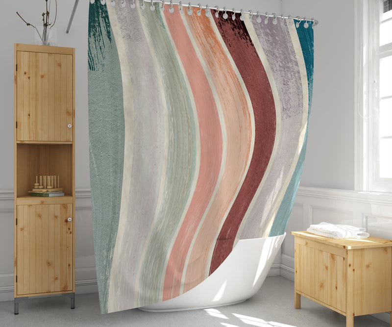 Abstract Skewed Pastel Paint Stripe Pattern Shower Curtain - Deja Blue Studios