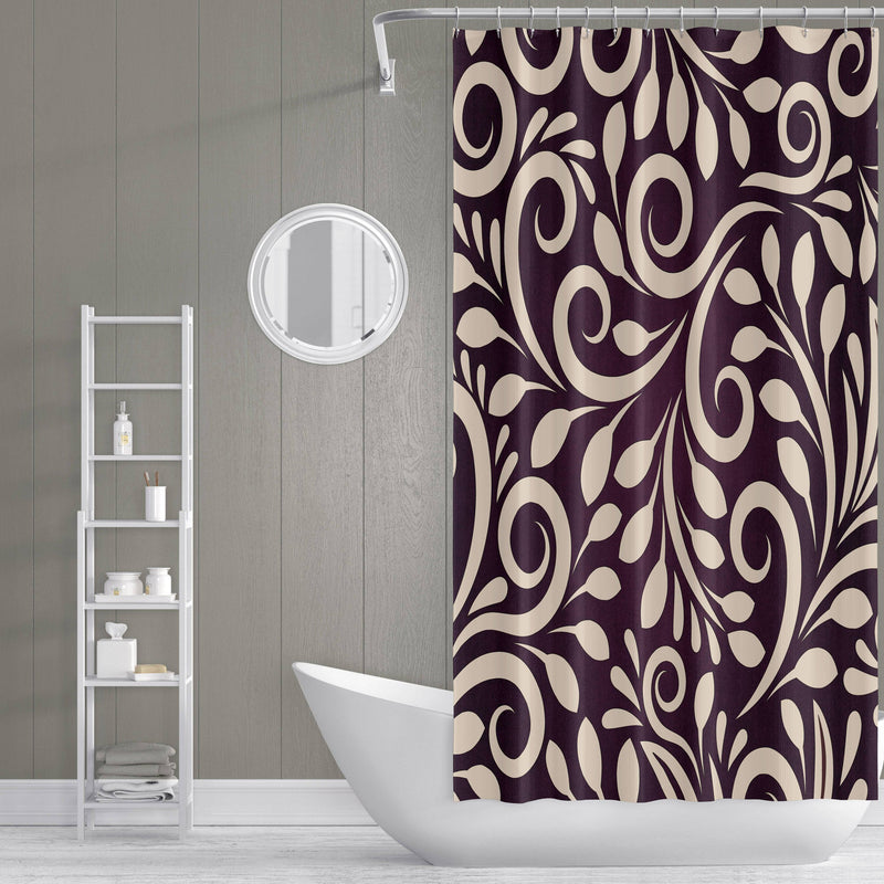 Large Ornate Pattern Beige and Burgundy Shower Curtain - Deja Blue Studios