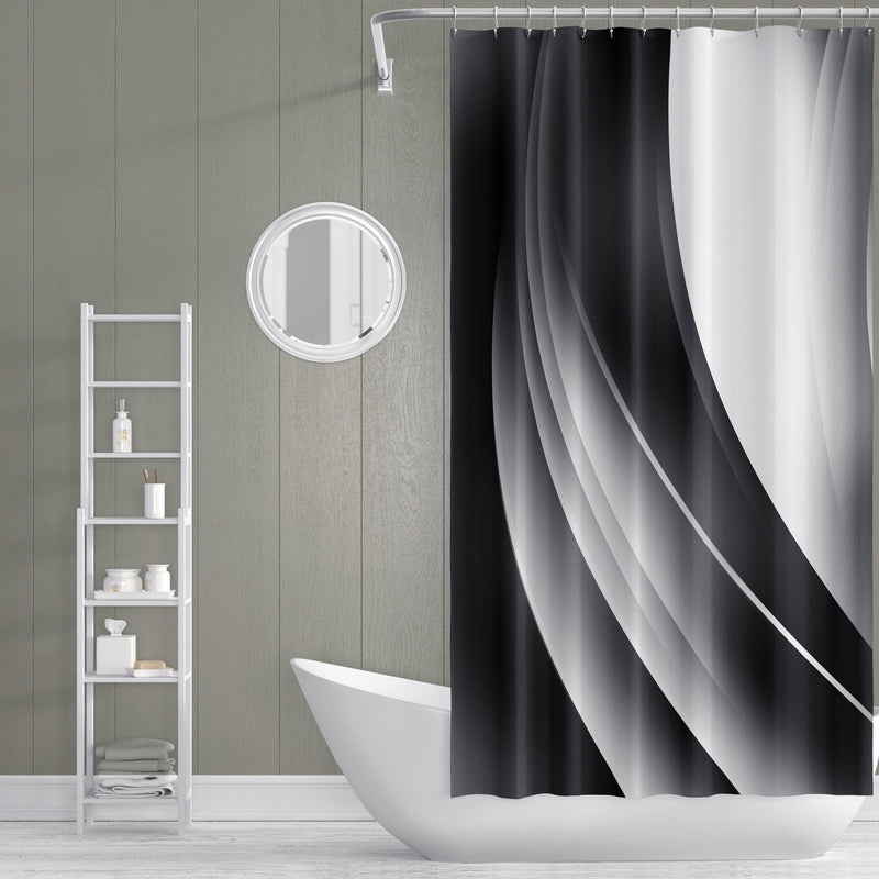 Black and White Modern Wavy Print Shower Curtain - Deja Blue Studios