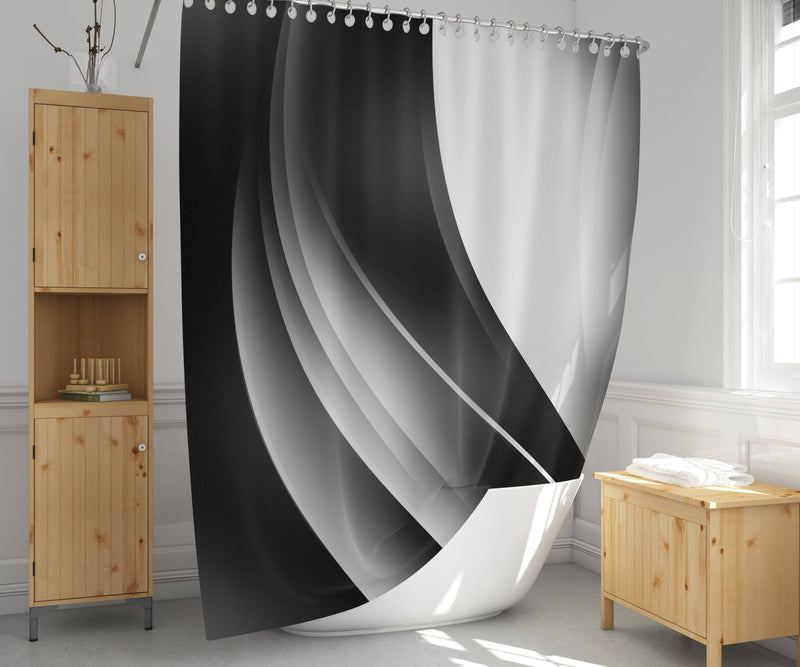 Black and White Modern Wavy Print Shower Curtain - Deja Blue Studios
