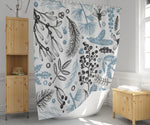 Blue and Black Forest Leaf Print Shower Curtain - Deja Blue Studios