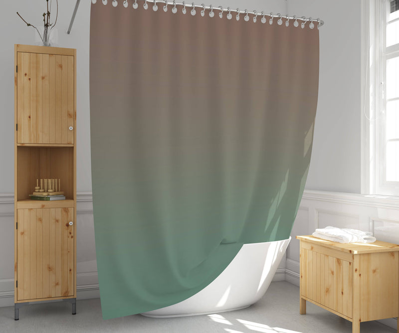 Beige to Mint Sunset Ombre Gradient Shower Curtain - Deja Blue Studios
