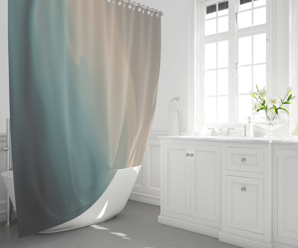 Morning Ocean Mist Ombre Gradient Shower Curtain - Deja Blue Studios