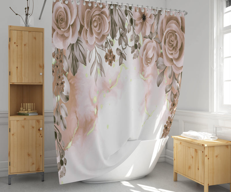 Blush Hanging Floral Roses Shower Curtain - Deja Blue Studios