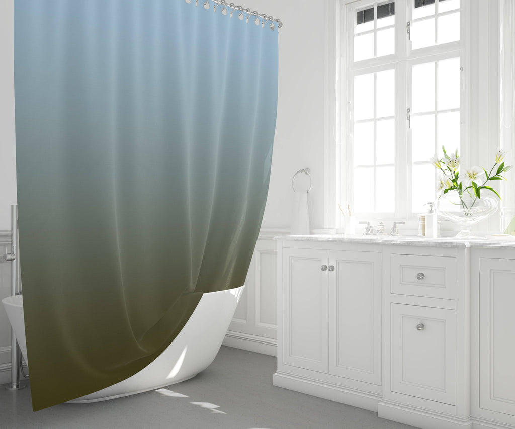 Light Blue to Olive Green Ombre Gradient Shower Curtain - Deja Blue Studios