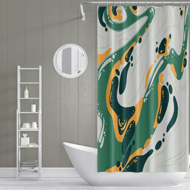 Green Acrylic Paint Swirl Shower Curtain - Deja Blue Studios