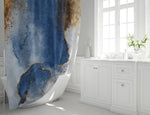 Blue and White Faux Alcohol Ink Pattern Shower Curtain - Deja Blue Studios