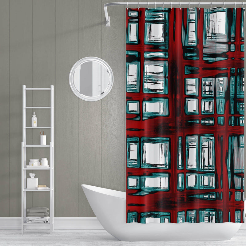 Red and Blue Action Stripe Shower Curtain - Deja Blue Studios
