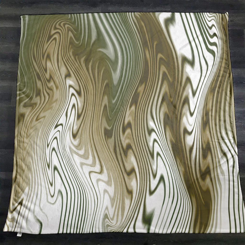Earth Tone Green and Beige Modern Abstract Lines Fleece Sherpa Blanket | Large 68" x 80" Size - Deja Blue Studios