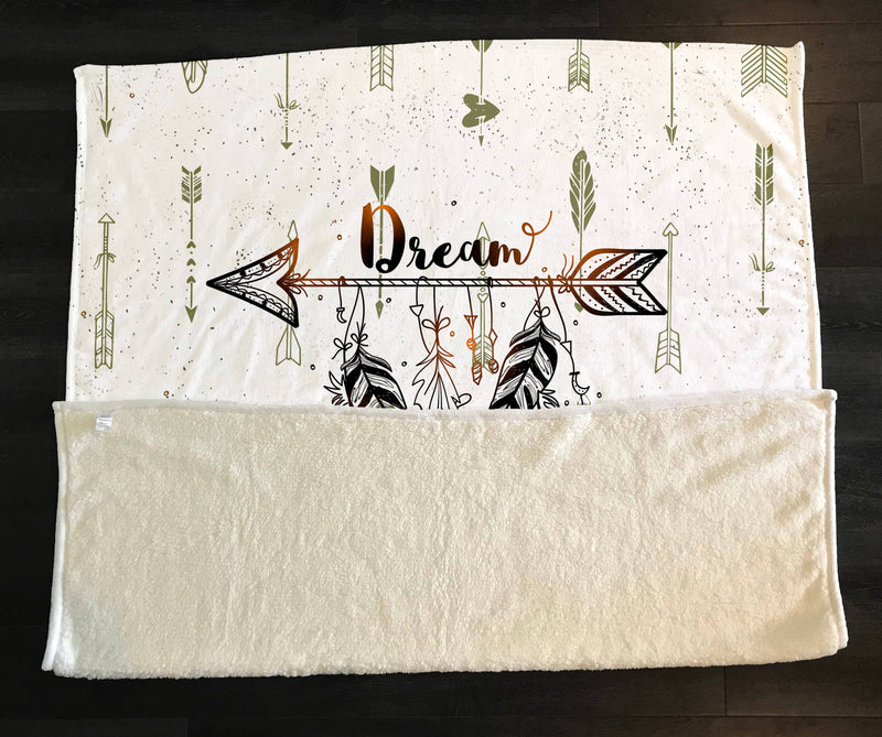Boho Dream Feather Arrows Fleece Sherpa Blanket | Large 68" x 80" Size - Deja Blue Studios