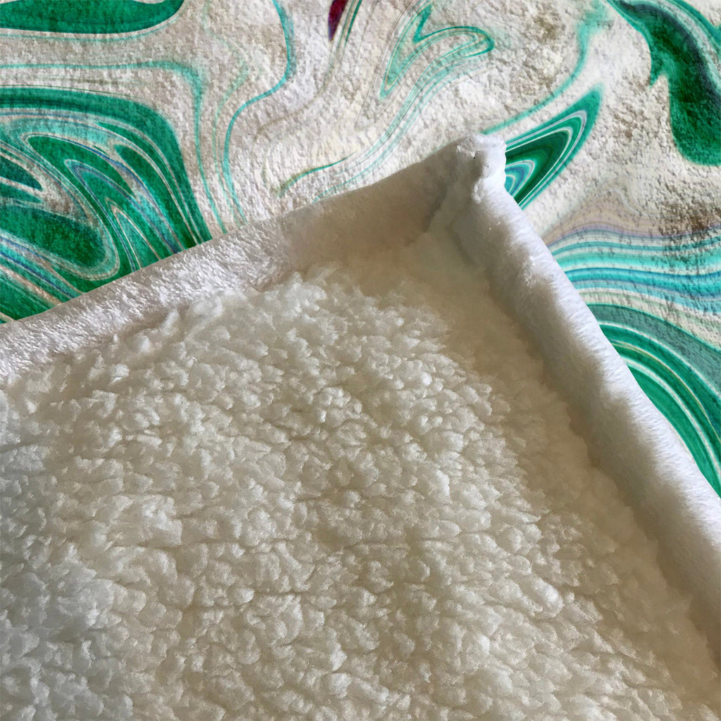 Aqua Teal Marbled Swirl Fleece Sherpa Blanket | Large 68" x 80" Size - Deja Blue Studios