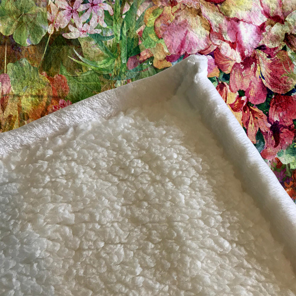 Calming Green Floral Boho Fleece Sherpa Blanket | Large 68" x 80" Size - Deja Blue Studios