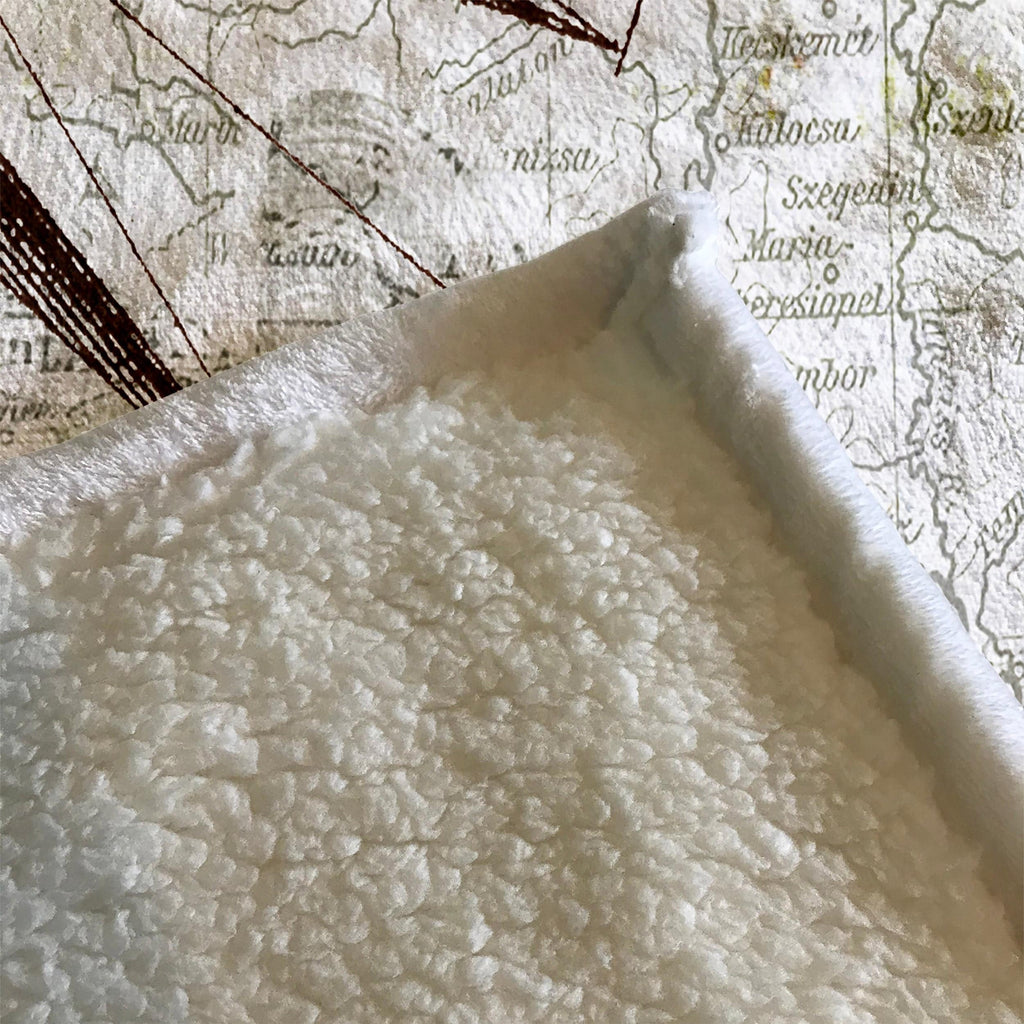 Vintage White Nautical Compass Star Fleece Sherpa Blanket | Large 68" x 80" Size - Deja Blue Studios