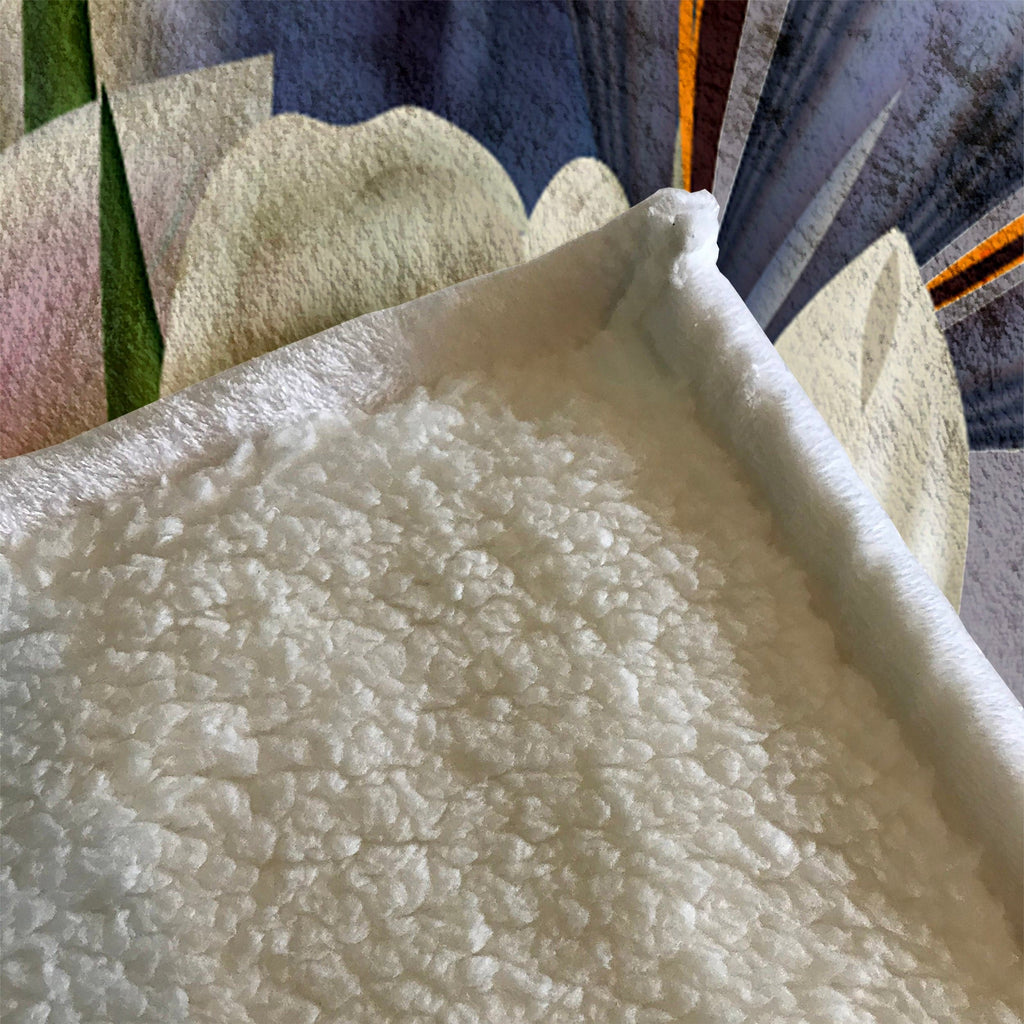 Modern Gray Floral Fleece Sherpa Blanket | Large 68" x 80" Size - Deja Blue Studios