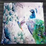 Watercolor Peacock and Humming Bird Fleece Sherpa Blanket | Large 68" x 80" Size - Deja Blue Studios