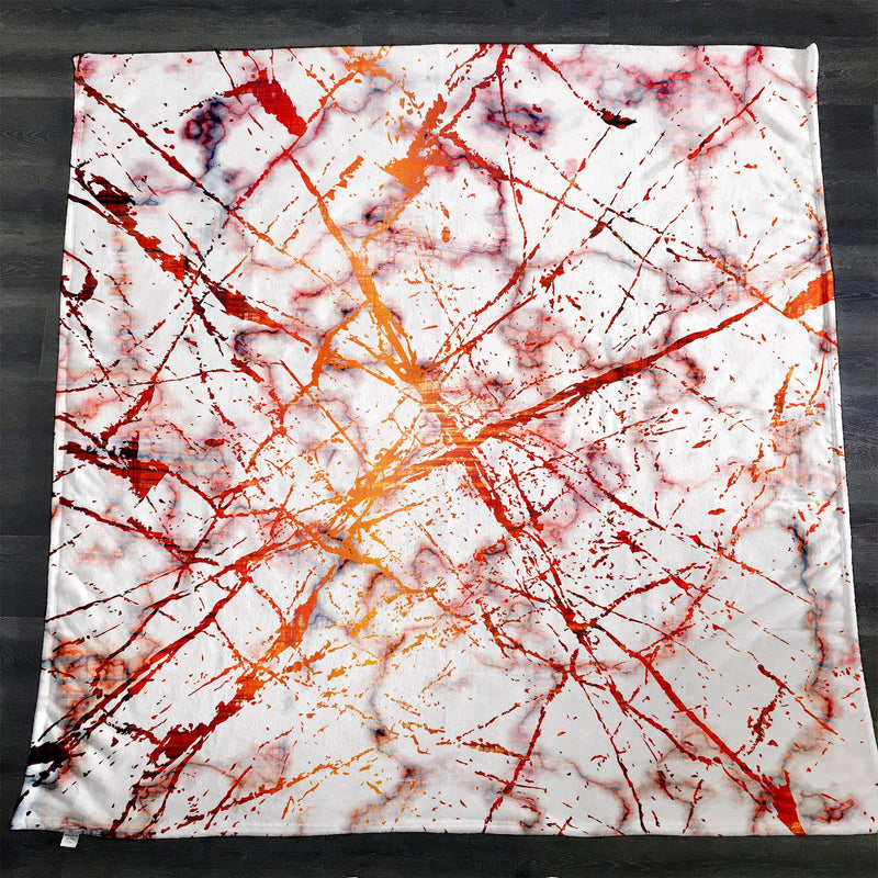 Red and Orange Ink Splatter Marble Fleece Sherpa Blanket | Large 68" x 80" Size - Deja Blue Studios