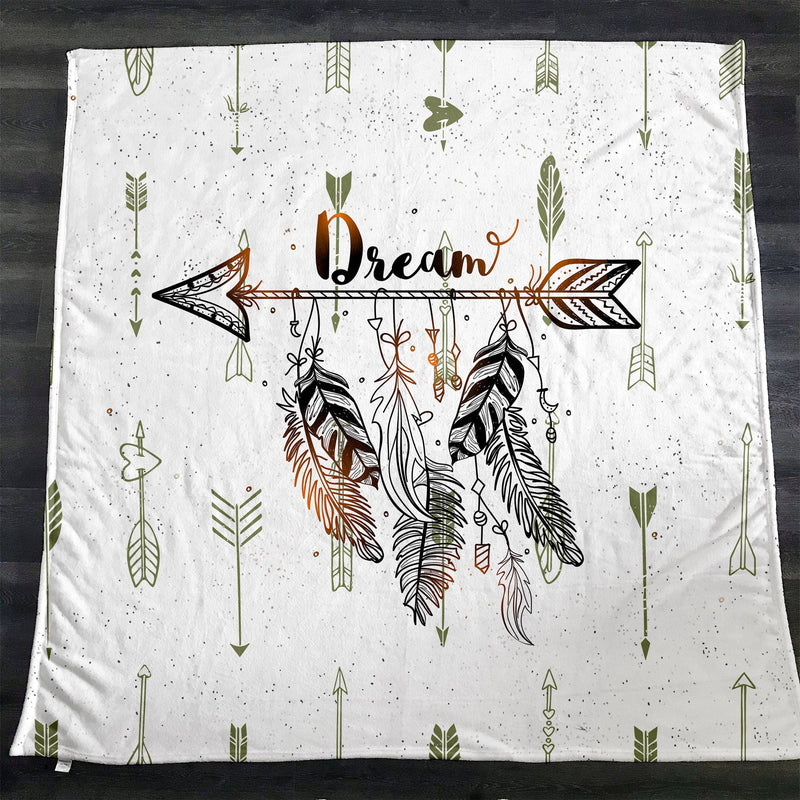 Boho Dream Feather Arrows Fleece Sherpa Blanket | Large 68" x 80" Size - Deja Blue Studios