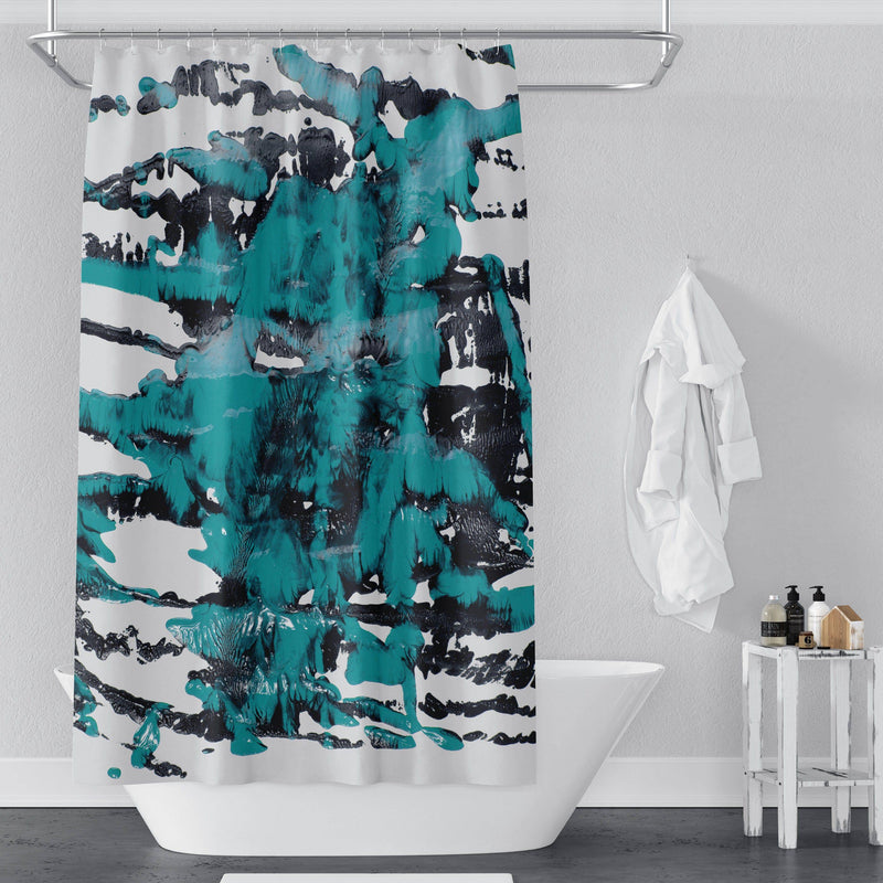 Blue and Black Abstract Paint Splatter Shower Curtain - Deja Blue Studios