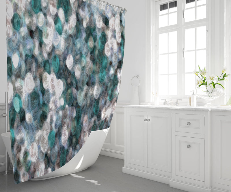 Blue, Teal and White Watercolor Shower Curtain | Decorative Bathroom Decor - Deja Blue Studios