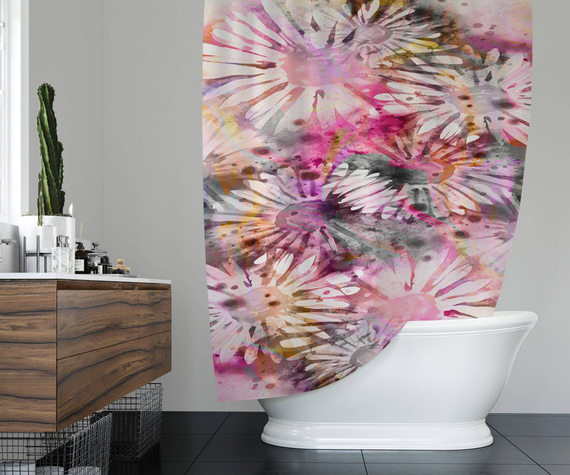 Pink Watercolor Daisies Shower Curtain - Deja Blue Studios