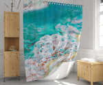 Blue and White Abstract Acrylic Pour Shower Curtain - Deja Blue Studios