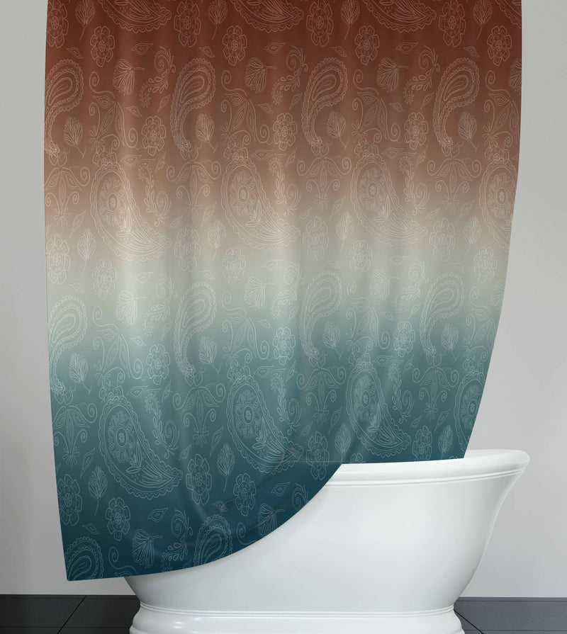 Southwest Sunset Blue and Burnt Auburn Gradient Shower Curtain - Deja Blue Studios