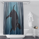 Killer Whale Shower Curtain with Optional Bathmat | Deep Ocean Blue Shower Decor | Orca | Whale Decor - Deja Blue Studios