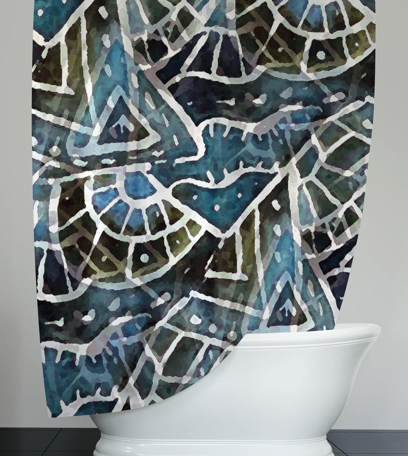 Blue and Black Abstract Mosaic Style Shower Curtain - Deja Blue Studios