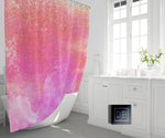 Pink Abstract Watercolor Shower Curtain with Optional Bathmat | Pink and Purple Shimmer Bathroom Decor - Deja Blue Studios