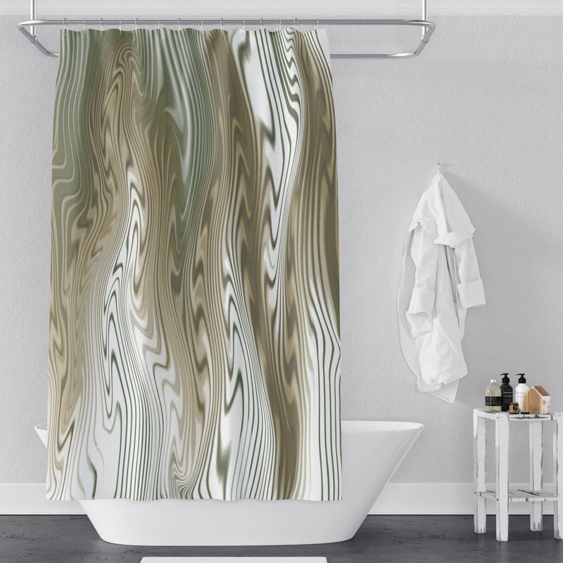White and Earth Tone Wavy Striped Shower Curtain | Abstract Lines - Deja Blue Studios