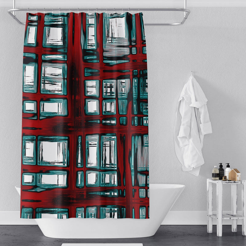 Red and Blue Action Stripe Shower Curtain - Deja Blue Studios