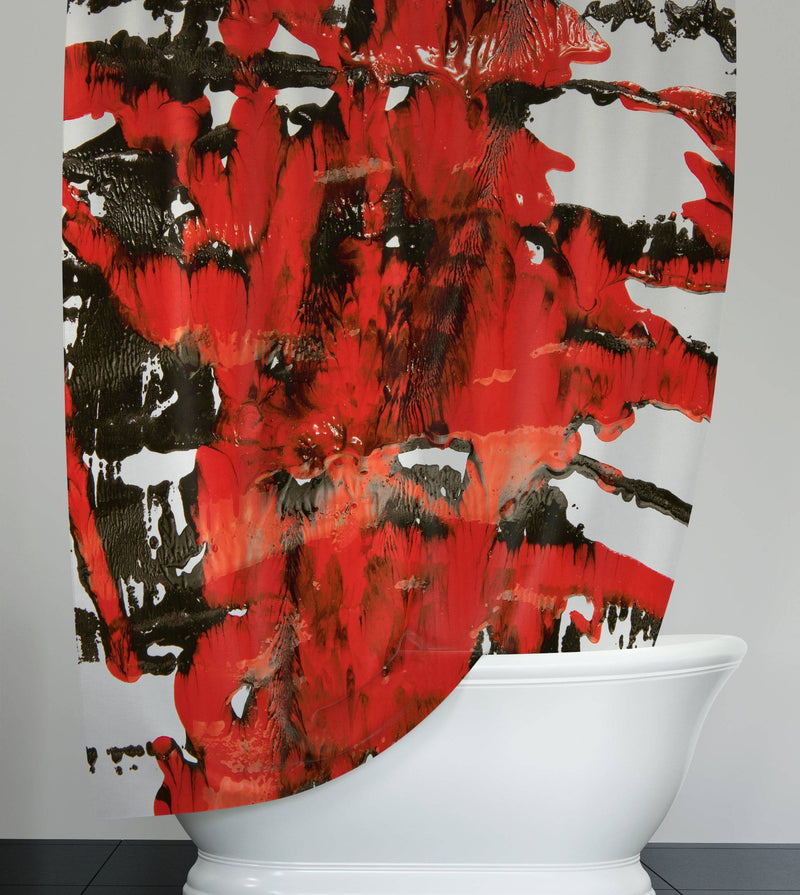 Red and Black Abstract Paint Splatter Shower Curtain - Deja Blue Studios