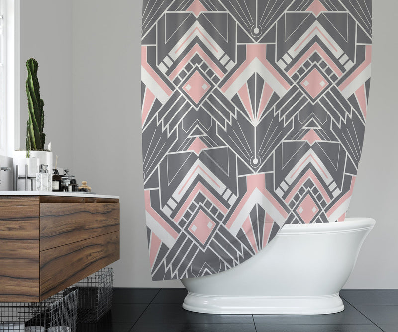 Gray and Pink Modern Art Deco Shower Curtain - Deja Blue Studios