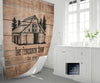 Shower Curtain Personalized Farmhouse Barn | Rustic Wood Print Background - Deja Blue Studios