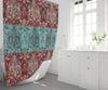 Red and Blue Modern Victorian Damask Shower Curtain - Deja Blue Studios